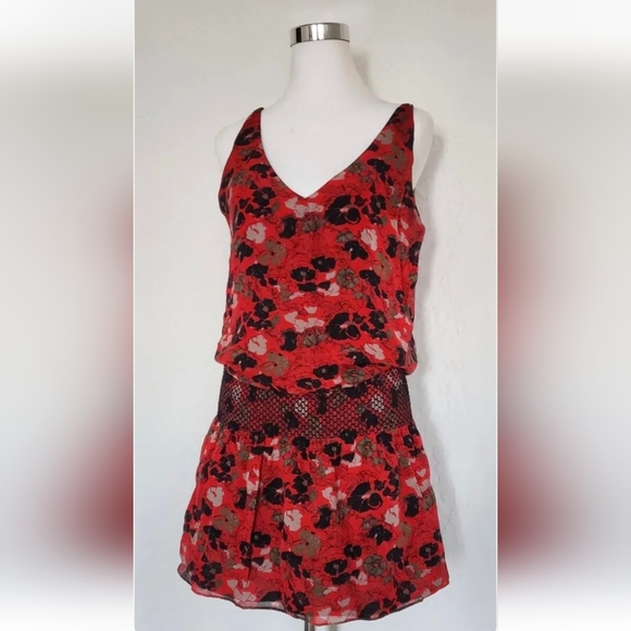 Harley Women's Dress 100% Silk Floral Mini Flare Red  Size 6 Small - Picture 3 of 6